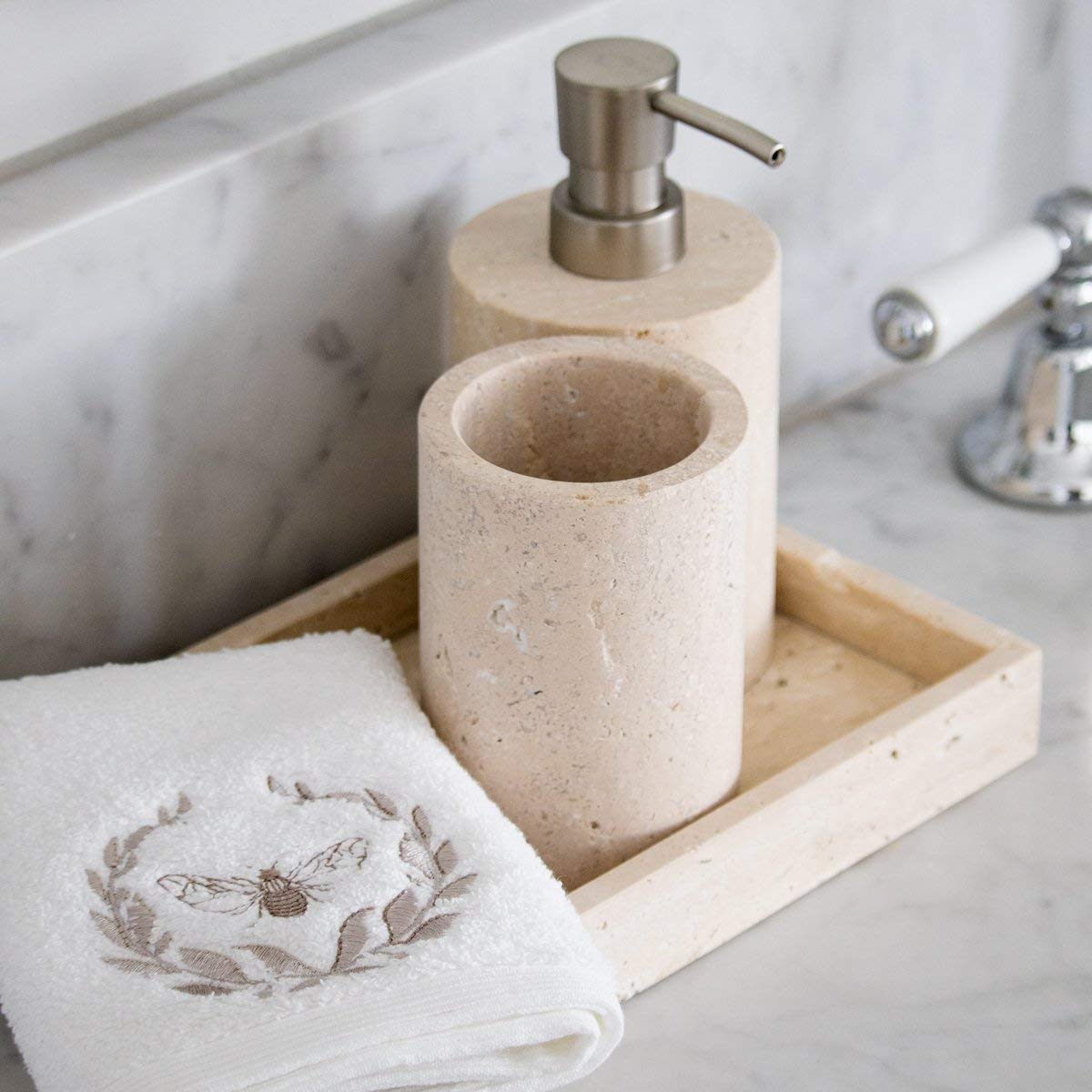 Travertine bath accessories