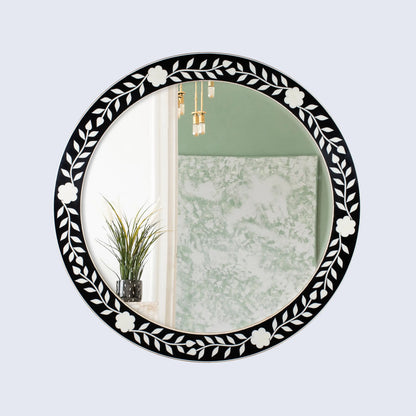 Alazne Round Floral Mirror / Inlay