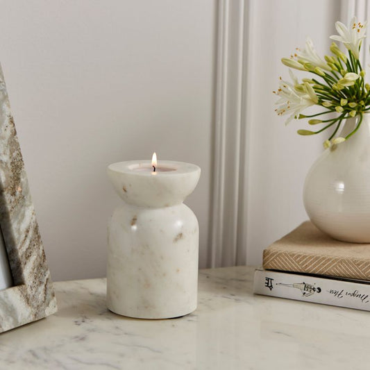 Noor Candle Stand (Set of 2) / White Marble Candle Holder
