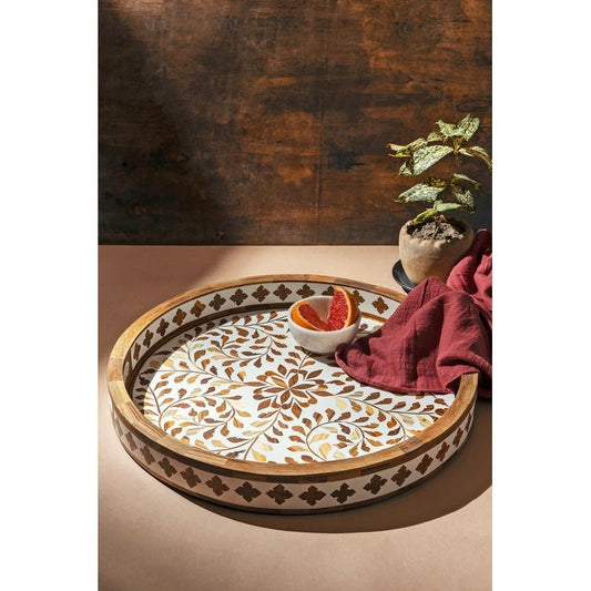 Wooden Round Inlay Tray
