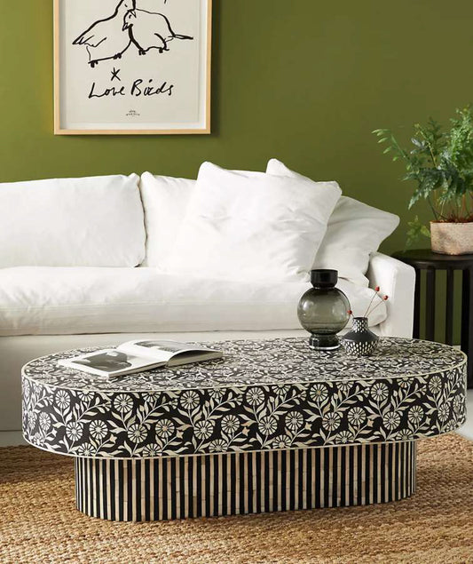 Ebony Petal Inlay Oval Coffee Table